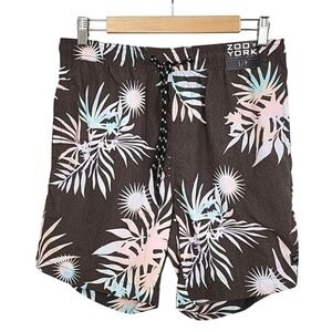 NWT Zoo York Men's Lightweight Shorts Brown Tropical Print Elastic Waist Size S